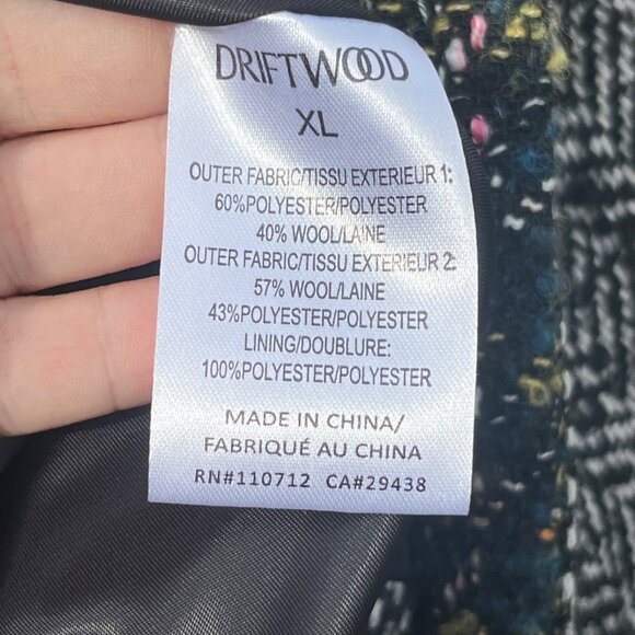 Driftwood Herringbone Tweed Wool Multi Mixed Print Boxy Blazer Size XL - Picture 9 of 10